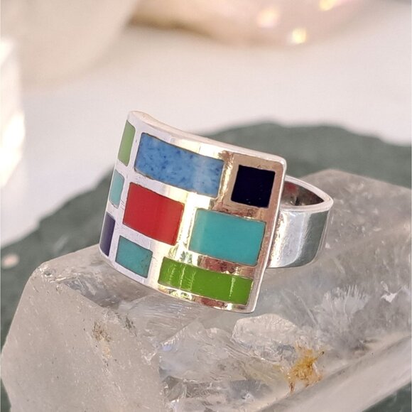 Vintage Native American Multi-Stoned Sterling Silver Ring - Picture 10 of 12